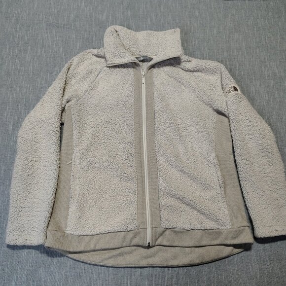 The North Face Sweater Jacket Womens Size XL Cream Full Zip Furrry Fleece Sherpa - Picture 1 of 13